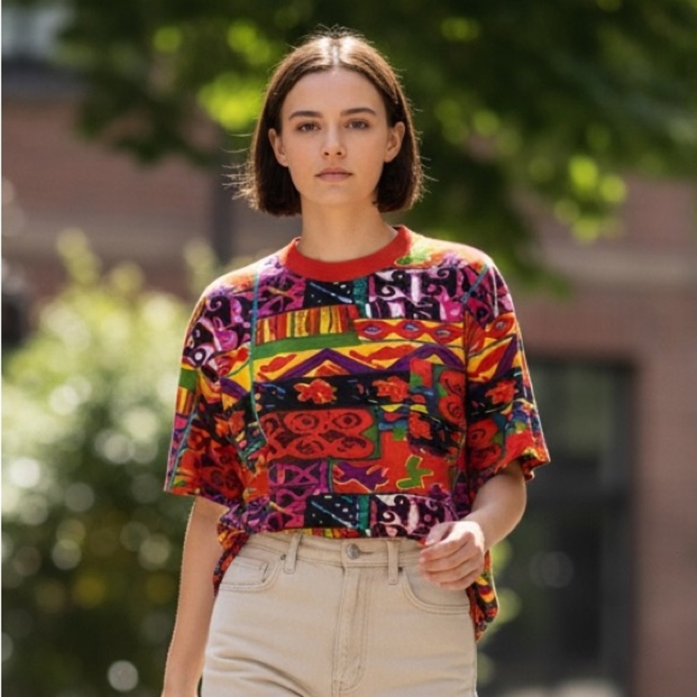 Vintage Shenanigans Colorful Geometric Pattern T-Shirt